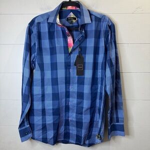 Bespoke | NWT Men's Blue Checkered Shirt Button Up Size Small